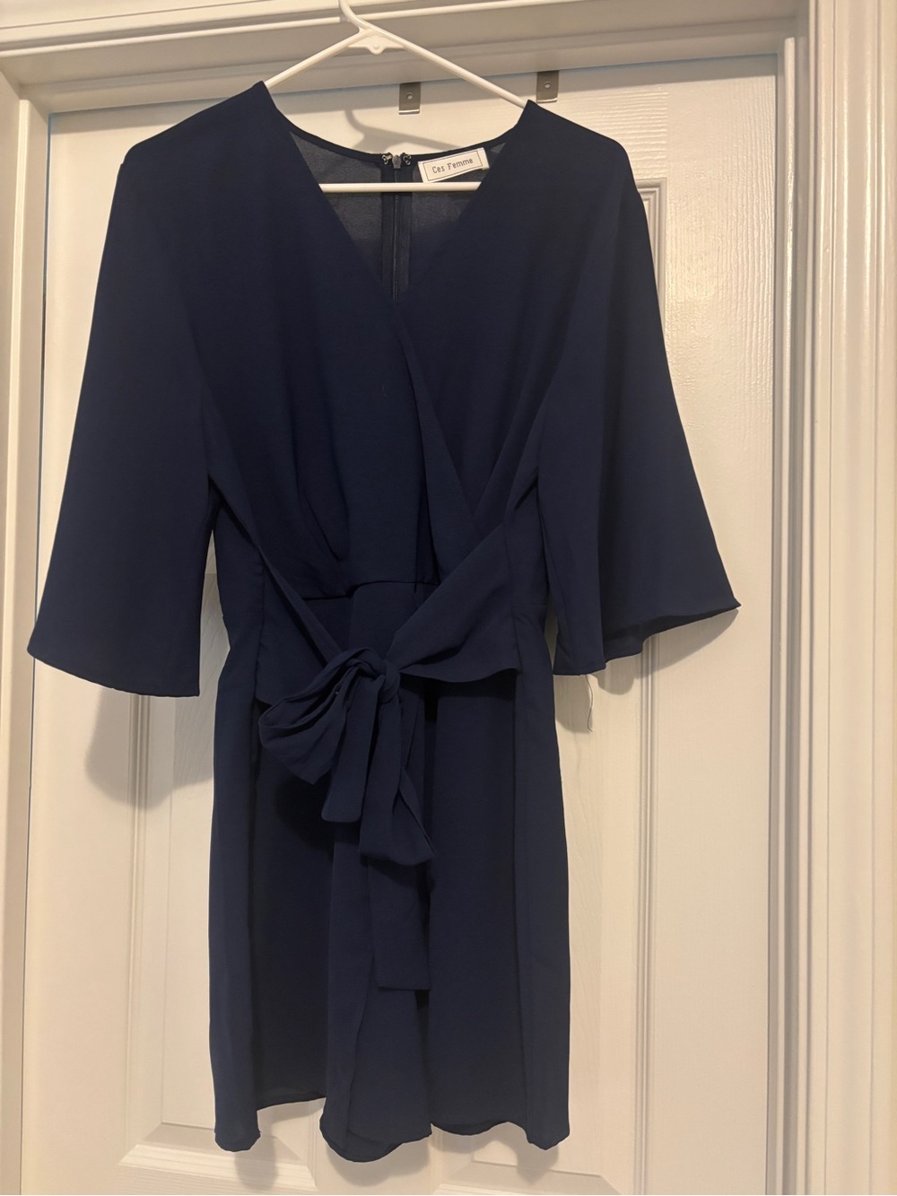 Ces Femme Navy Wrap Romper with Self Tie
